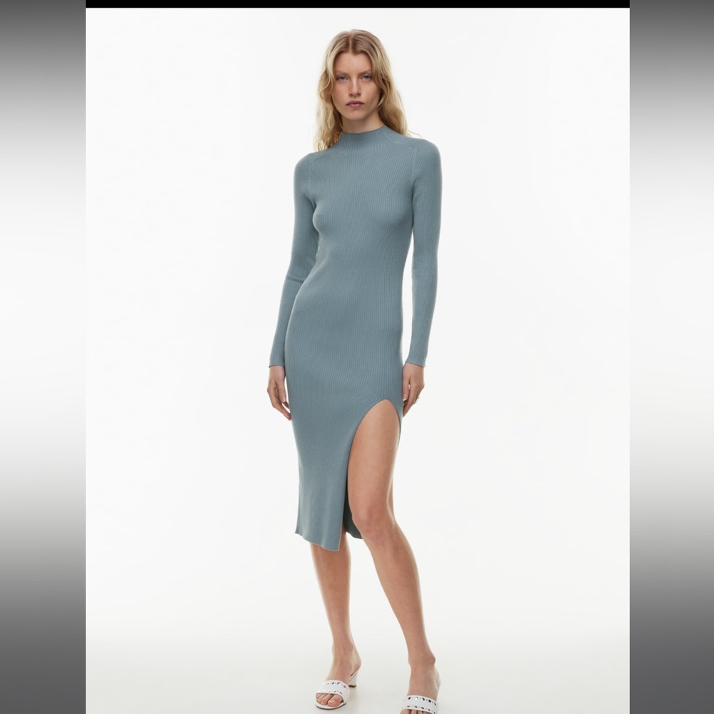 Aritzia Wilfred Alchemy ribbed long sleeve midi sweater dress with slit